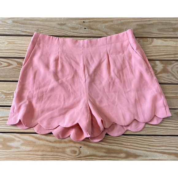 NWT Mittoshop Scallop Hem High Waisted Casual Shorts Size Large Women’s Peach - Picture 1 of 9